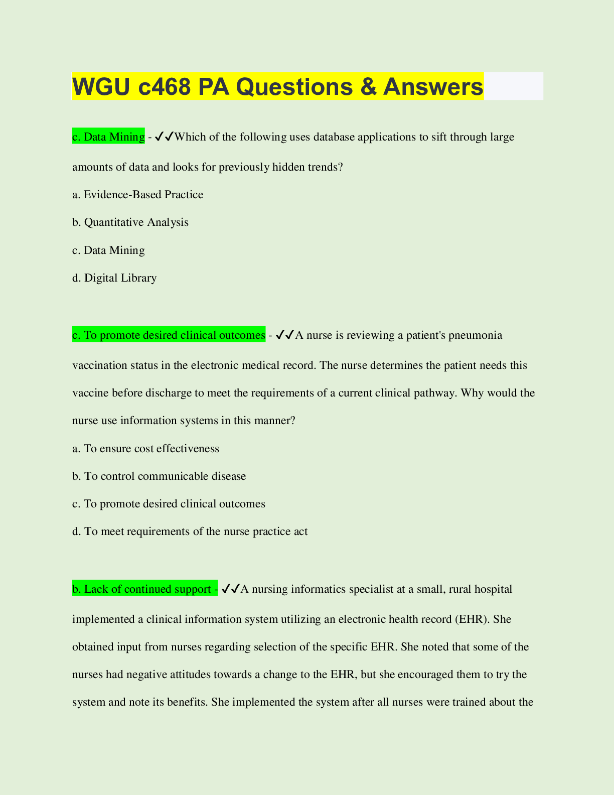 Preview image for WGU c468 PA Questions & Answers | 77 Questions with 100% Correct Answers | Verified | Latest Update | 30 Pages